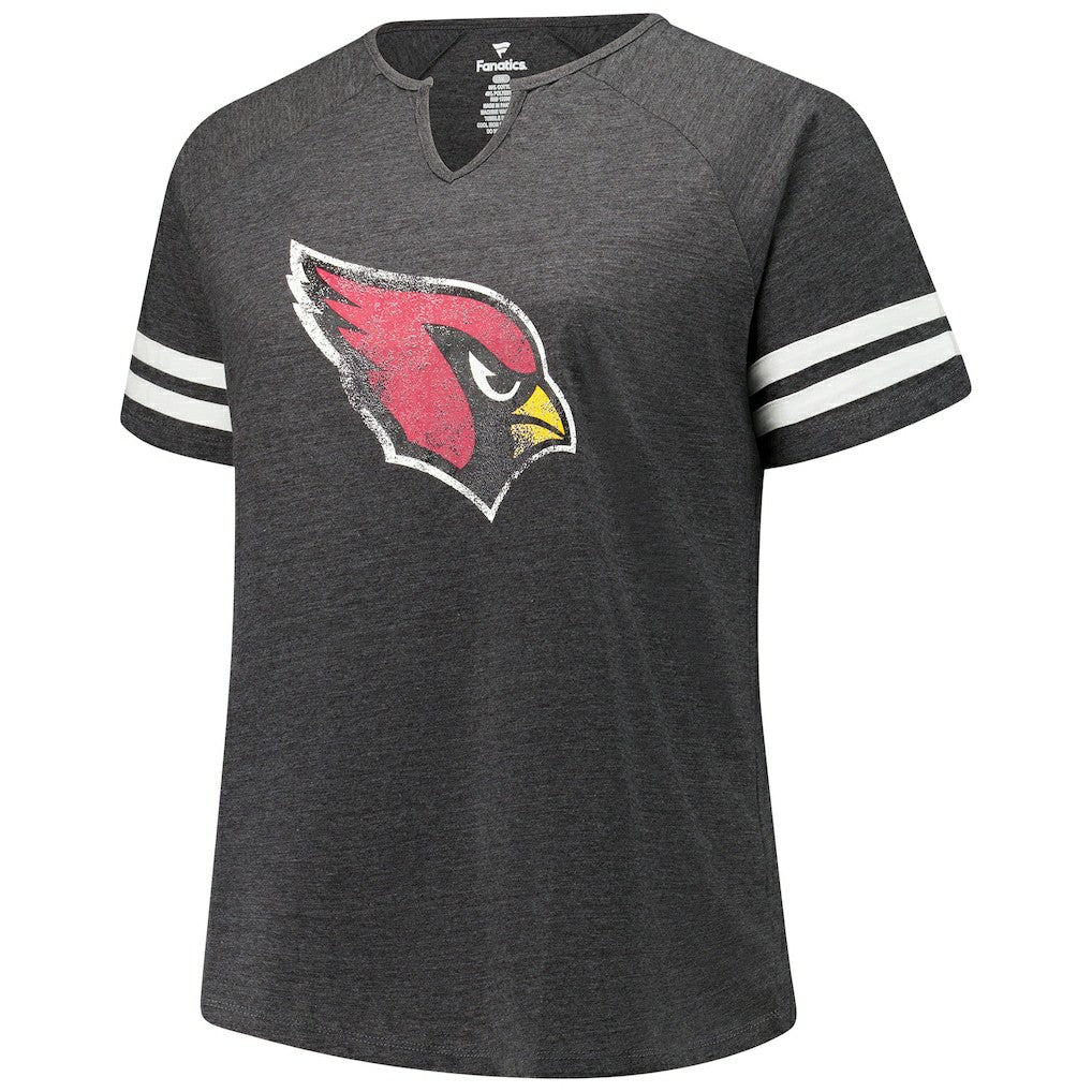 Arizona Cardinals Women's Plus Size Logo Striped Raglan Notch Neck T-Shirt - Charcoal T-shirts