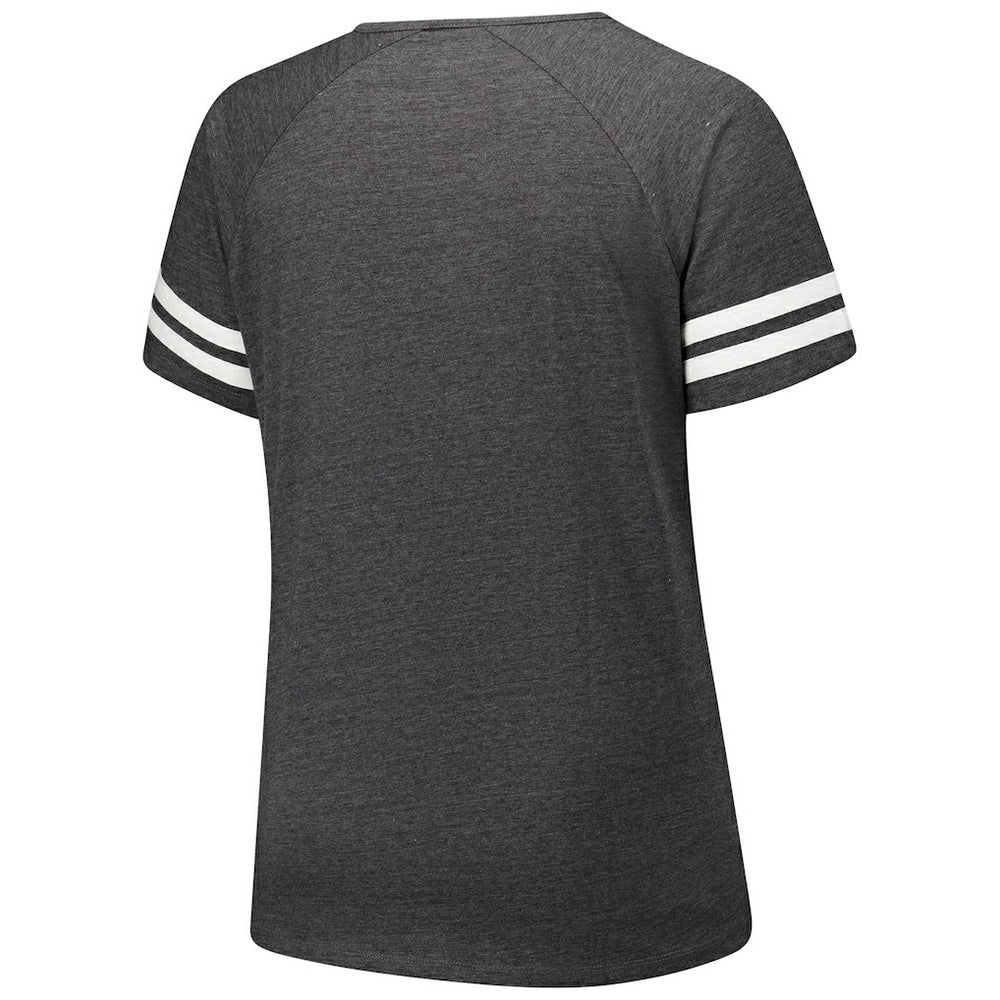 Arizona Cardinals Women's Plus Size Logo Striped Raglan Notch Neck T-Shirt - Charcoal T-shirts