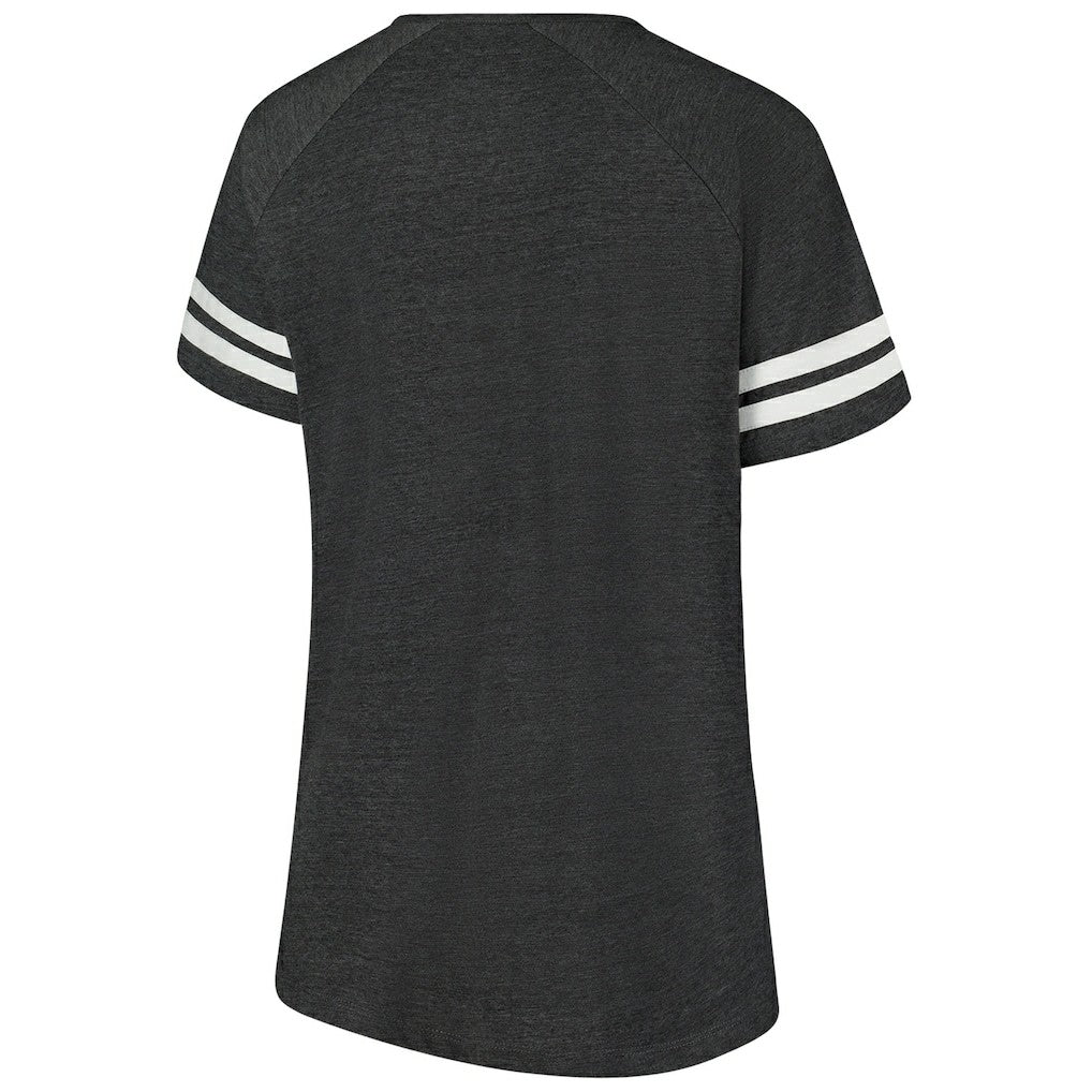 Cleveland Browns Women's Plus Size Logo Striped Raglan Notch Neck T-Shirt - Charcoal T-shirts