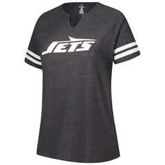 New York Jets Women's Plus Size Logo Striped Raglan Notch Neck T-Shirt - Charcoal T-shirts
