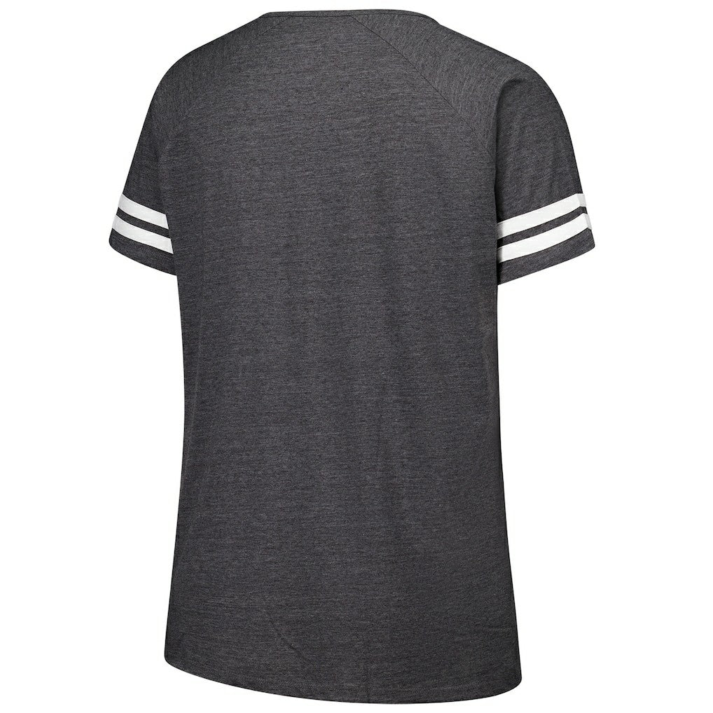 New York Jets Women's Plus Size Logo Striped Raglan Notch Neck T-Shirt - Charcoal T-shirts