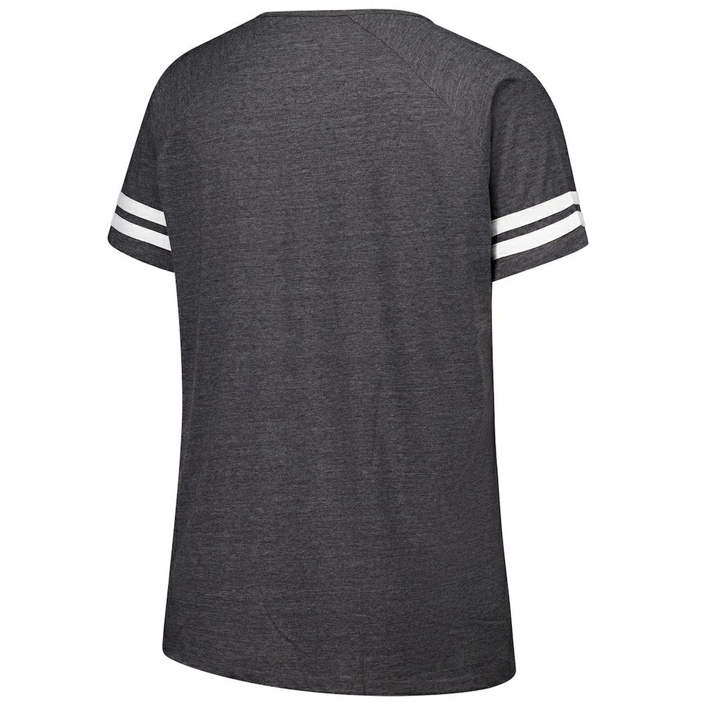 New York Jets Women's Plus Size Logo Striped Raglan Notch Neck T-Shirt - Charcoal T-shirts