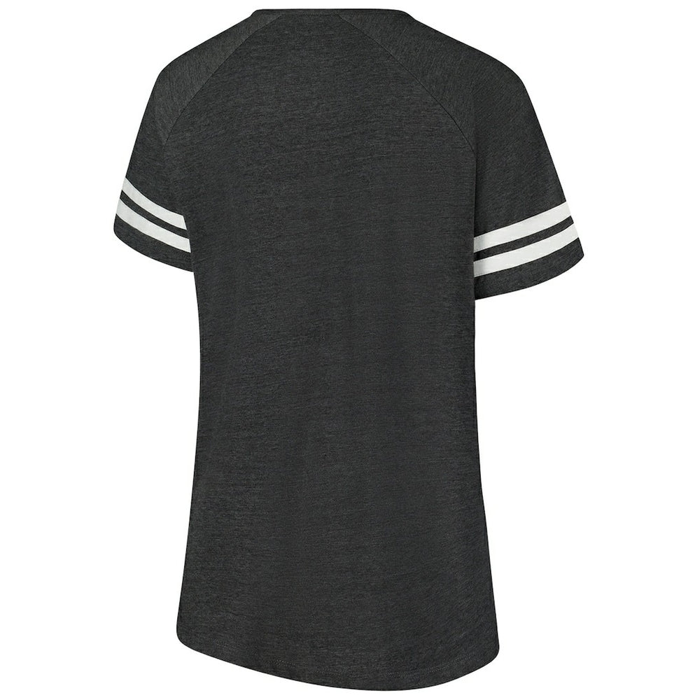 Carolina Panthers Women's Plus Size Logo Striped Raglan Notch Neck T-Shirt - Black T-shirts