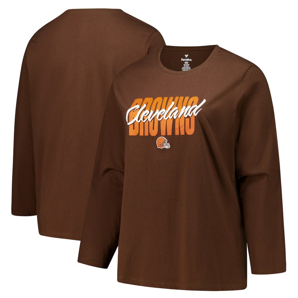 Cleveland Browns Women's Long Sleeve Scoop Neck T-Shirt - Brown T-shirts