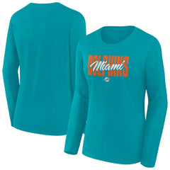 Miami Dolphins Women's Long Sleeve Scoop Neck T-Shirt - Aqua T-shirts