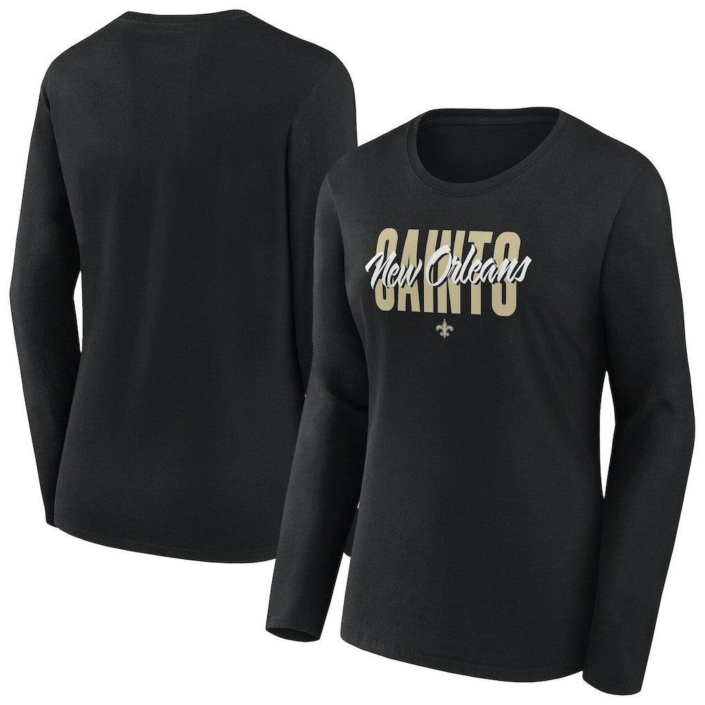 New Orleans Saints Women's Long Sleeve Scoop Neck T-Shirt - Black T-shirts