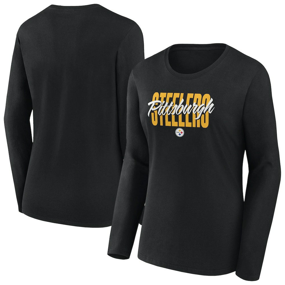 Pittsburgh Steelers Women's Long Sleeve Scoop Neck T-Shirt - Black T-shirts
