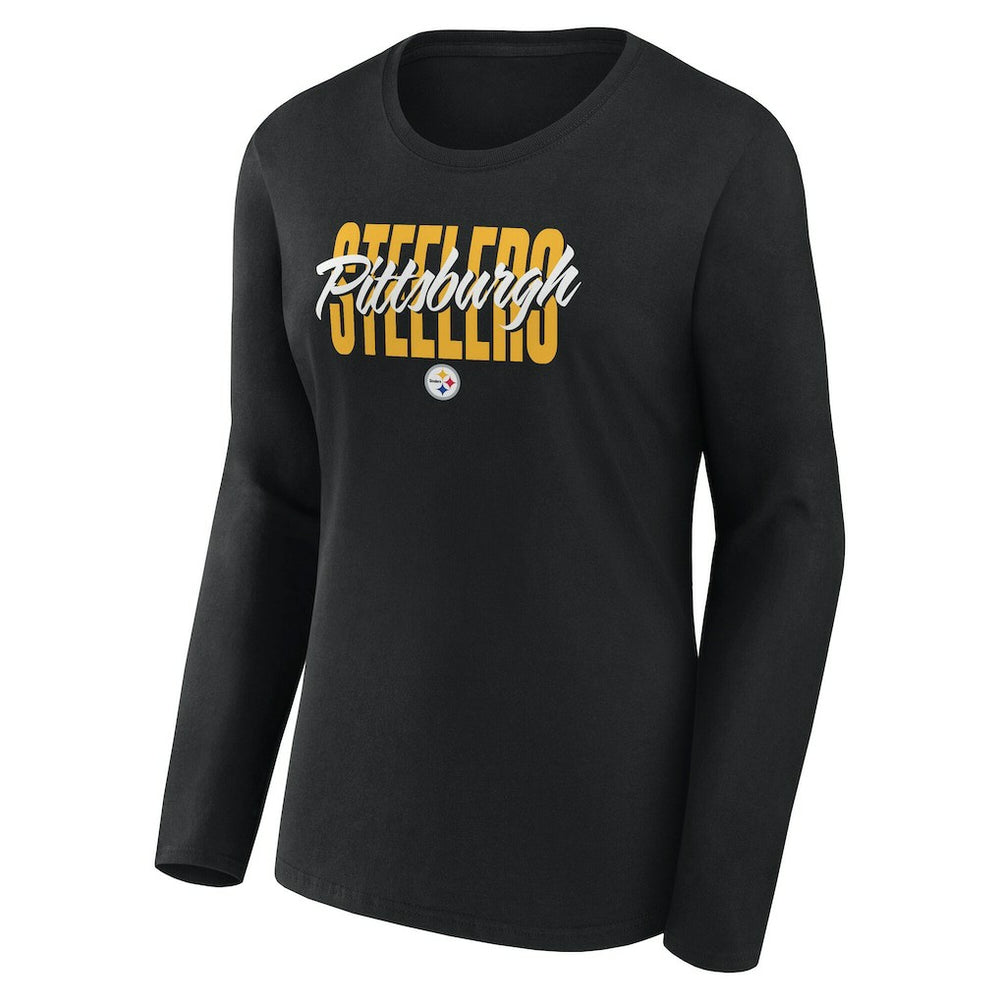 Pittsburgh Steelers Women's Long Sleeve Scoop Neck T-Shirt - Black T-shirts