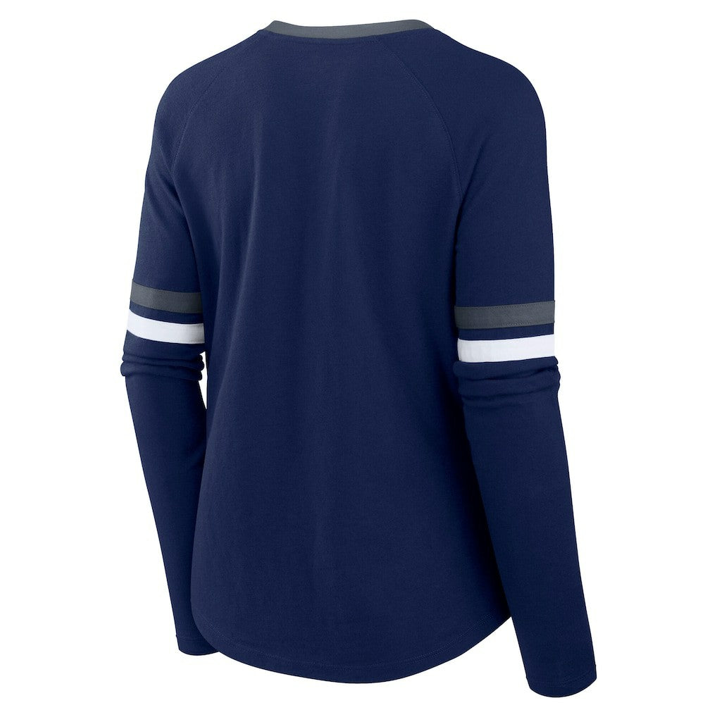 Dallas Cowboys Women's Plus Size Won & Done Lace-Up V-Neck Long Sleeve T-Shirt - Navy T-shirts