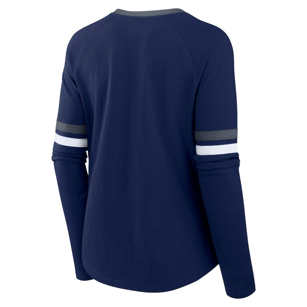 Dallas Cowboys Women's Plus Size Won & Done Lace-Up V-Neck Long Sleeve T-Shirt - Navy T-shirts