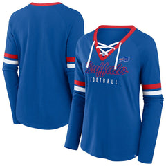 Buffalo Bills Women's Plus Size Won & Done Lace-Up V-Neck Long Sleeve T-Shirt - Royal T-shirts