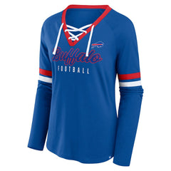 Buffalo Bills Women's Plus Size Won & Done Lace-Up V-Neck Long Sleeve T-Shirt - Royal T-shirts
