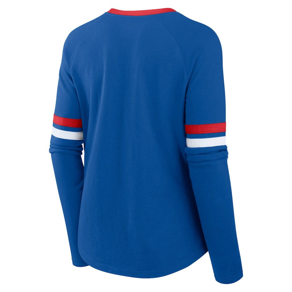 Buffalo Bills Women's Plus Size Won & Done Lace-Up V-Neck Long Sleeve T-Shirt - Royal T-shirts