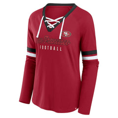 San Francisco 49ers Women's Plus Size Won & Done Lace-Up V-Neck Long Sleeve T-Shirt - Scarlet T-shirts