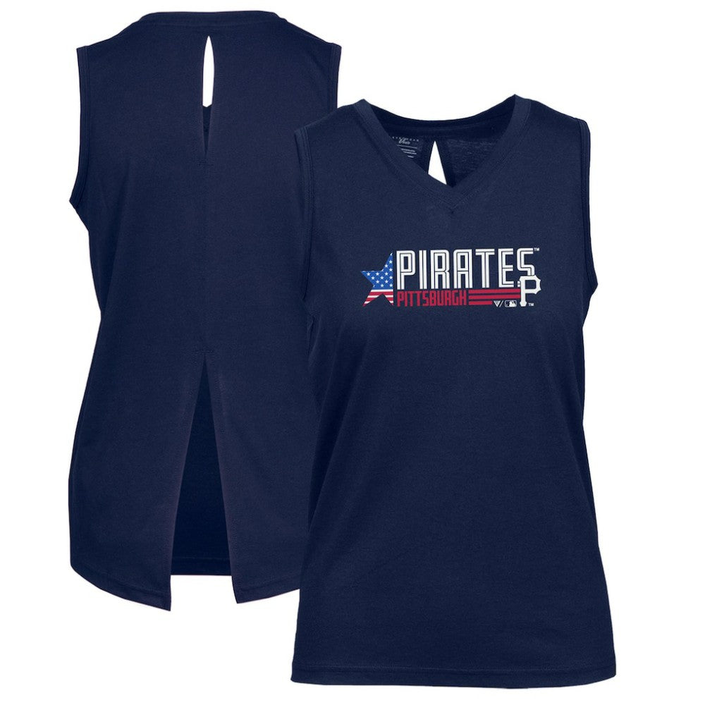 Pittsburgh Pirates Levelwear Women's Paisley Independence Aviation Tank Top - Navy Tanks