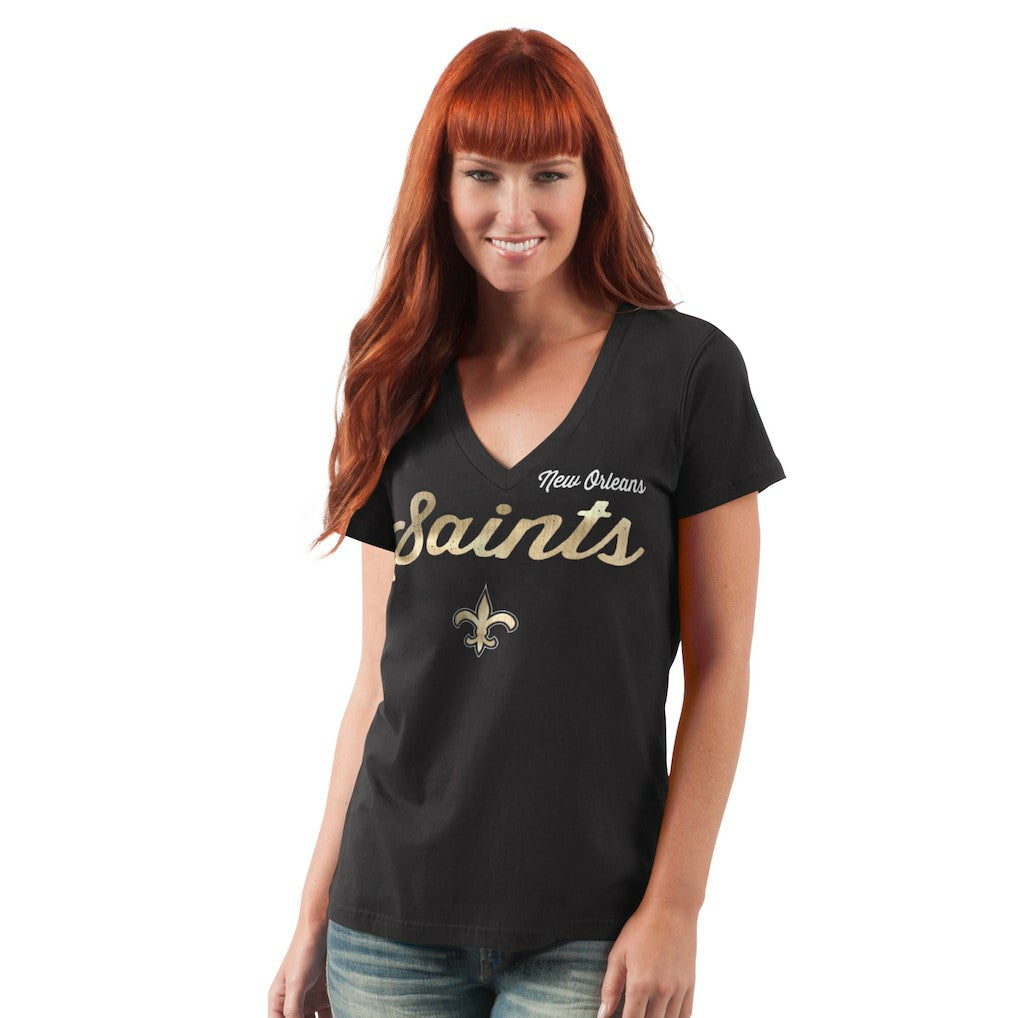 New Orleans Saints G-III 4Her by Carl Banks Women's Post Season V-Neck T-Shirt - Black T-shirts
