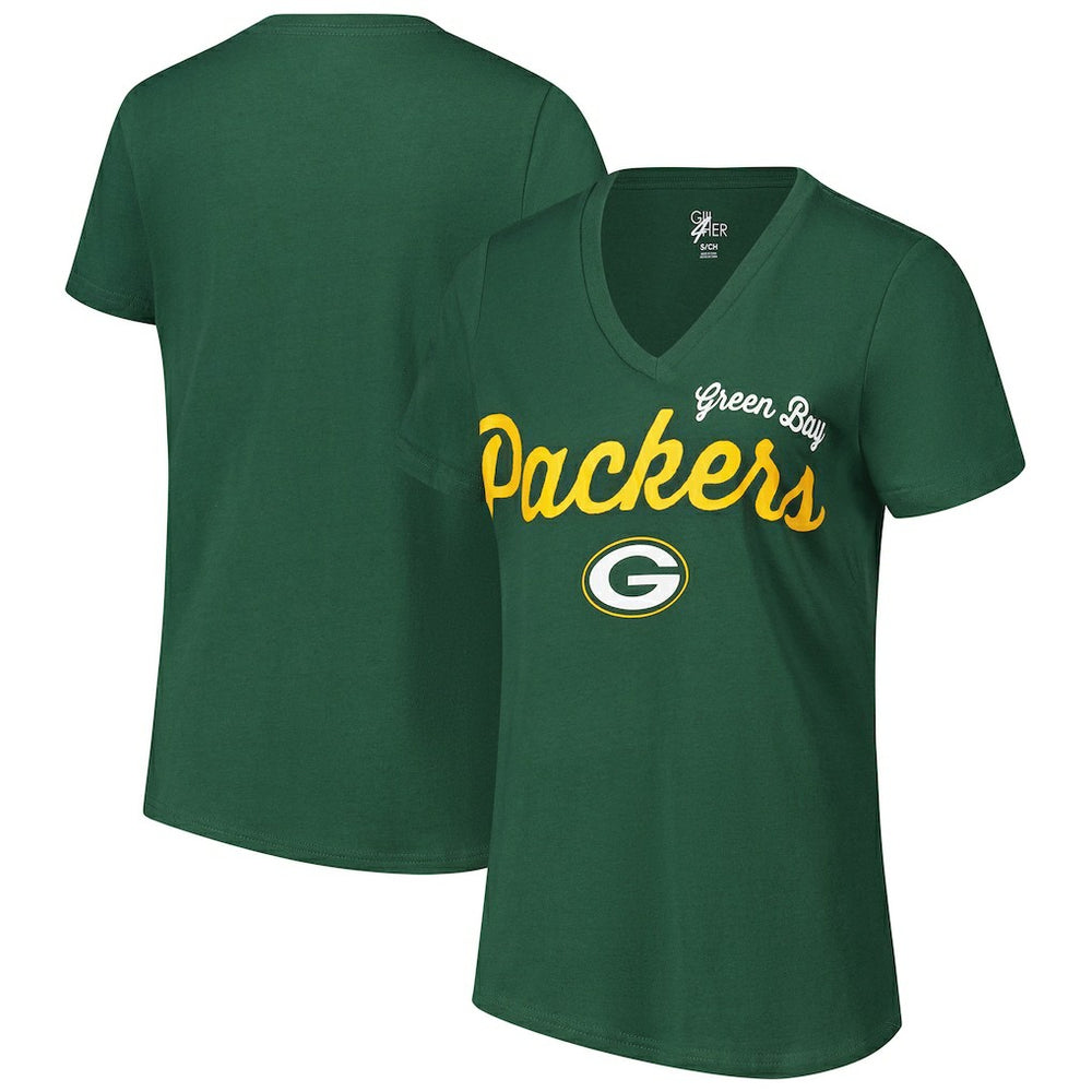 Green Bay Packers G-III 4Her by Carl Banks Women's Post Season V-Neck T-Shirt - Green T-shirts