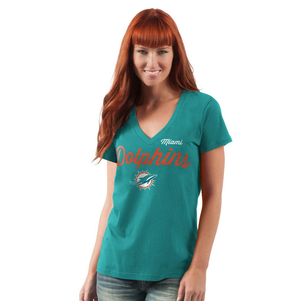 Miami Dolphins G-III 4Her by Carl Banks Women's Post Season V-Neck T-Shirt - Aqua T-shirts
