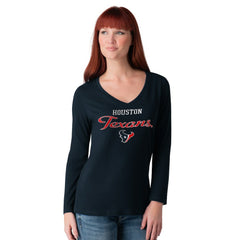 Houston Texans G-III 4Her by Carl Banks Women's Post Season Long Sleeve V-Neck T-Shirt - Navy T-shirts