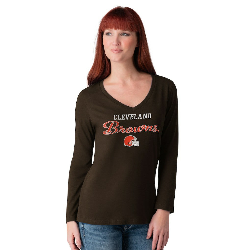 Cleveland Browns G-III 4Her by Carl Banks Women's Post Season Long Sleeve V-Neck T-Shirt - Brown T-shirts
