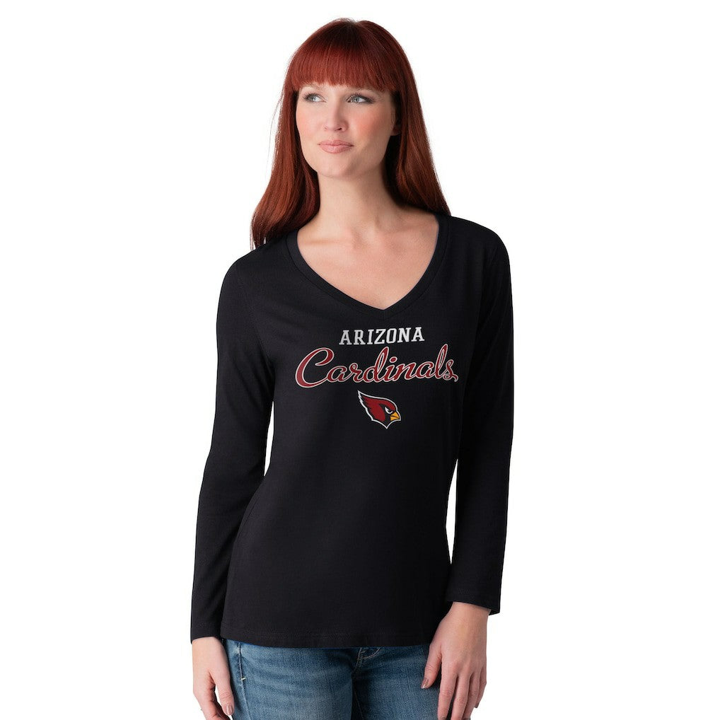 Arizona Cardinals G-III 4Her by Carl Banks Women's Post Season Long Sleeve V-Neck T-Shirt - Black T-shirts