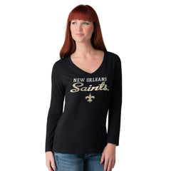New Orleans Saints G-III 4Her by Carl Banks Women's Post Season Long Sleeve V-Neck T-Shirt - Black T-shirts