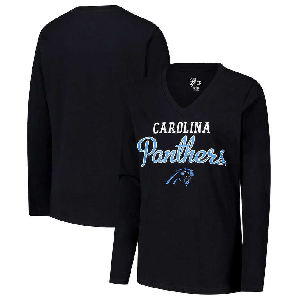 Carolina Panthers G-III 4Her by Carl Banks Women's Post Season Long Sleeve V-Neck T-Shirt - Black T-shirts