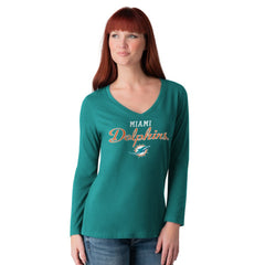Miami Dolphins G-III 4Her by Carl Banks Women's Post Season Long Sleeve V-Neck T-Shirt - Aqua T-shirts