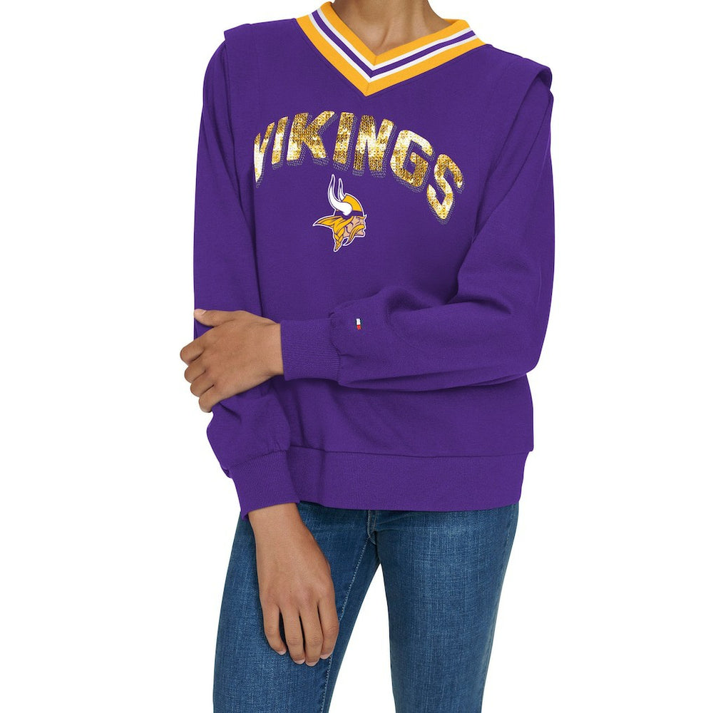 Minnesota Vikings Tommy Hilfiger Women's Alice V-Neck Pullover Sweatshirt - Purple Pullover