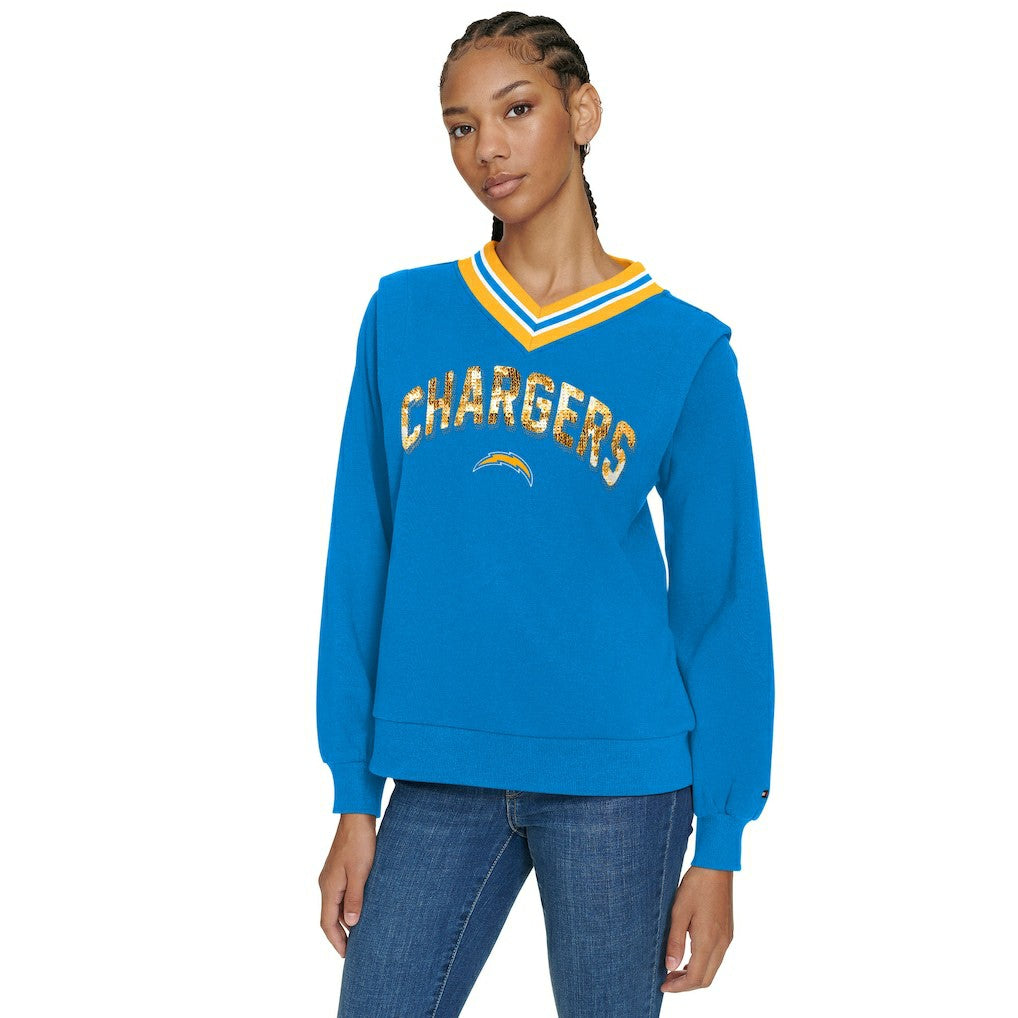 Los Angeles Chargers Tommy Hilfiger Women's Alice V-Neck Pullover Sweatshirt - Powder Blue Pullover