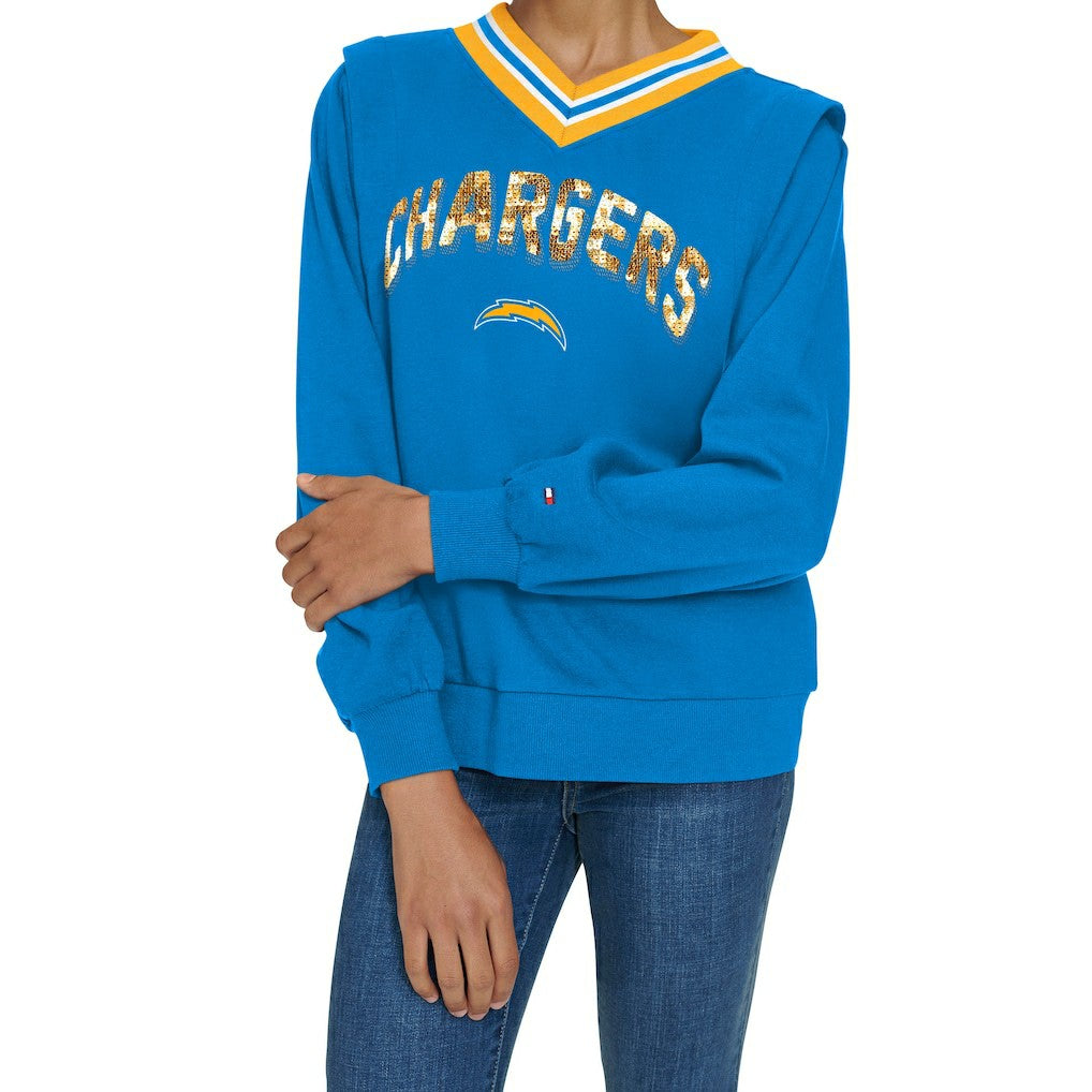 Los Angeles Chargers Tommy Hilfiger Women's Alice V-Neck Pullover Sweatshirt - Powder Blue Pullover