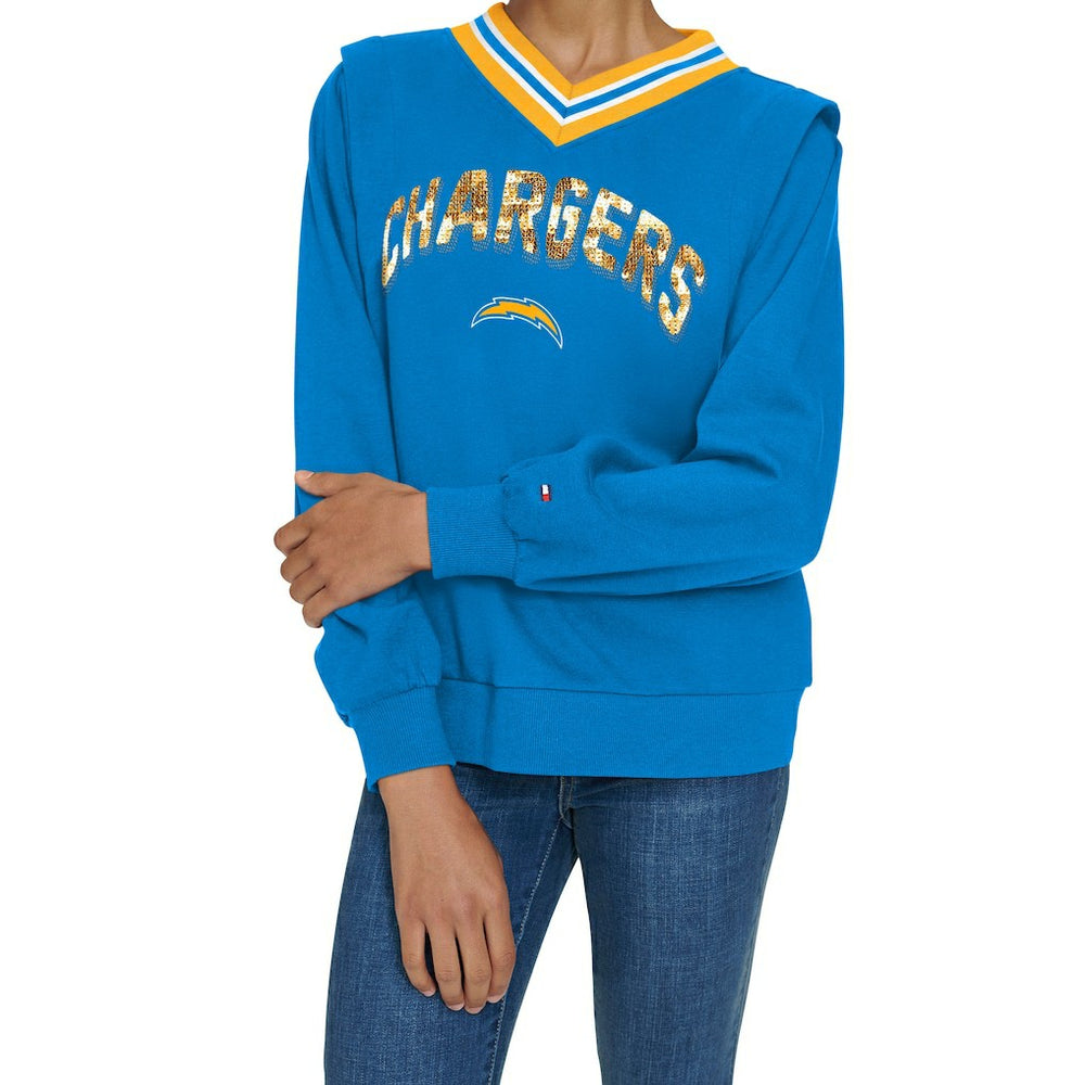 Los Angeles Chargers Tommy Hilfiger Women's Alice V-Neck Pullover Sweatshirt - Powder Blue Pullover