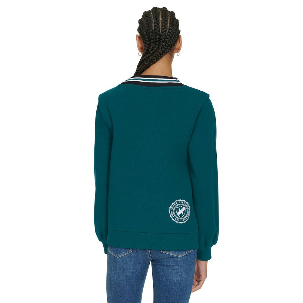 Philadelphia Eagles Tommy Hilfiger Women's Alice V-Neck Pullover Sweatshirt - Midnight Green Pullover