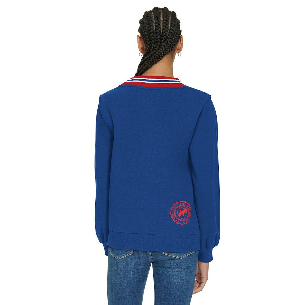 New York Giants Tommy Hilfiger Women's Alice V-Neck Pullover Sweatshirt - Royal Pullover