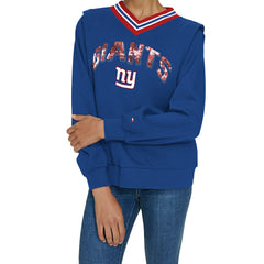 New York Giants Tommy Hilfiger Women's Alice V-Neck Pullover Sweatshirt - Royal Pullover
