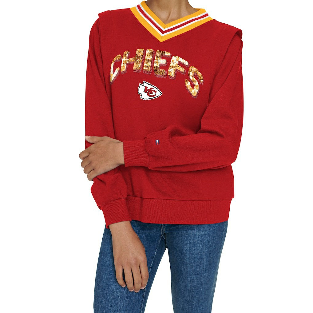 Kansas City Chiefs Tommy Hilfiger Women's Alice V-Neck Pullover Sweatshirt - Red Pullover