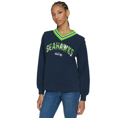 Seattle Seahawks Tommy Hilfiger Women's Alice V-Neck Pullover Sweatshirt - Navy Pullover