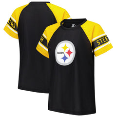 Pittsburgh Steelers Starter Women's 1st Rounder Color Block Raglan Top - Black Tops