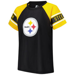 Pittsburgh Steelers Starter Women's 1st Rounder Color Block Raglan Top - Black Tops