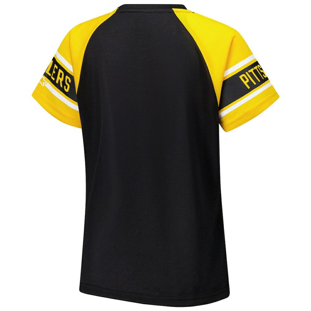 Pittsburgh Steelers Starter Women's 1st Rounder Color Block Raglan Top - Black Tops