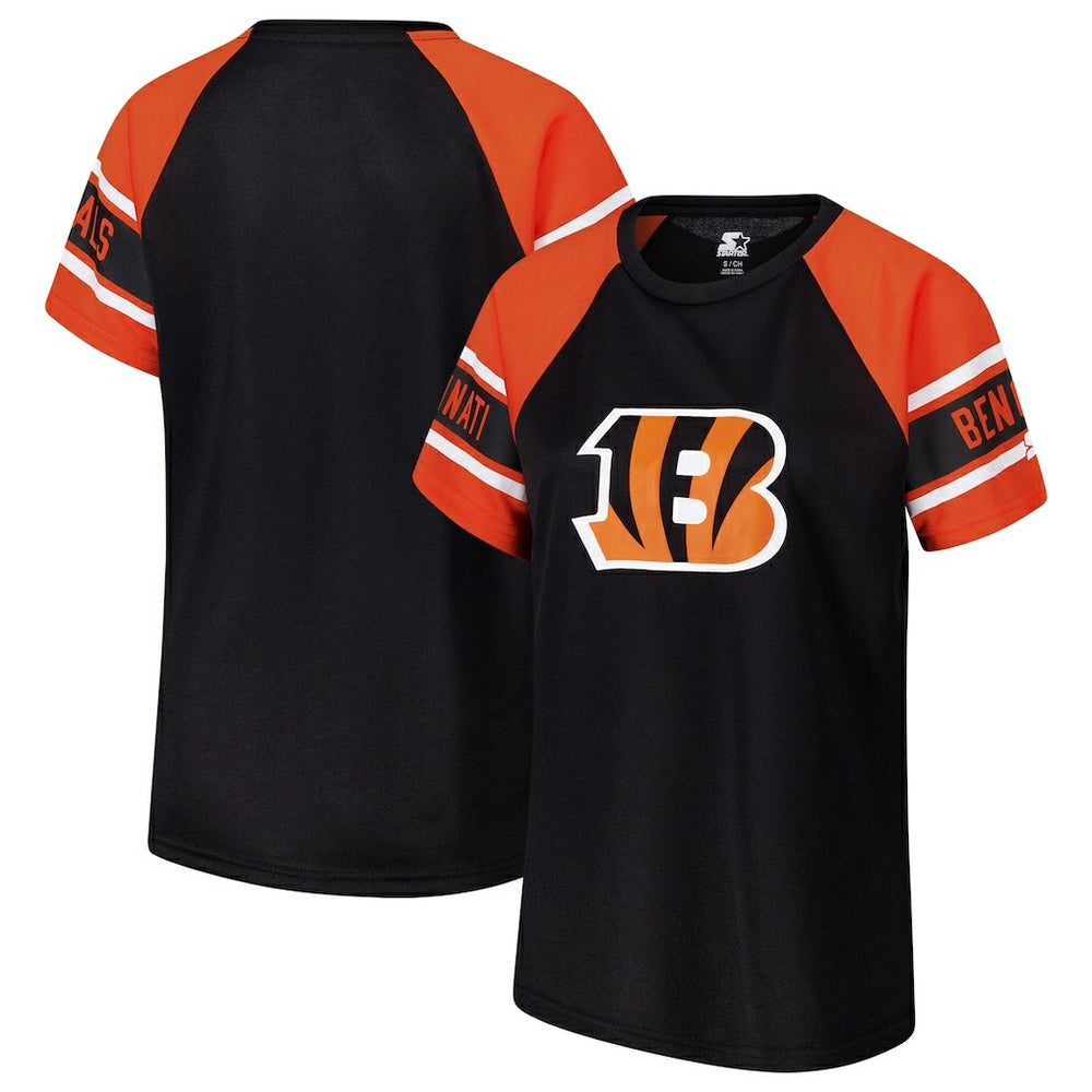 Cincinnati Bengals Starter Women's 1st Rounder Color Block Raglan Top - Black Tops