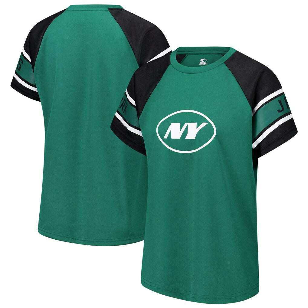 New York Jets Starter Women's 1st Rounder Color Block Raglan Top - Green Tops