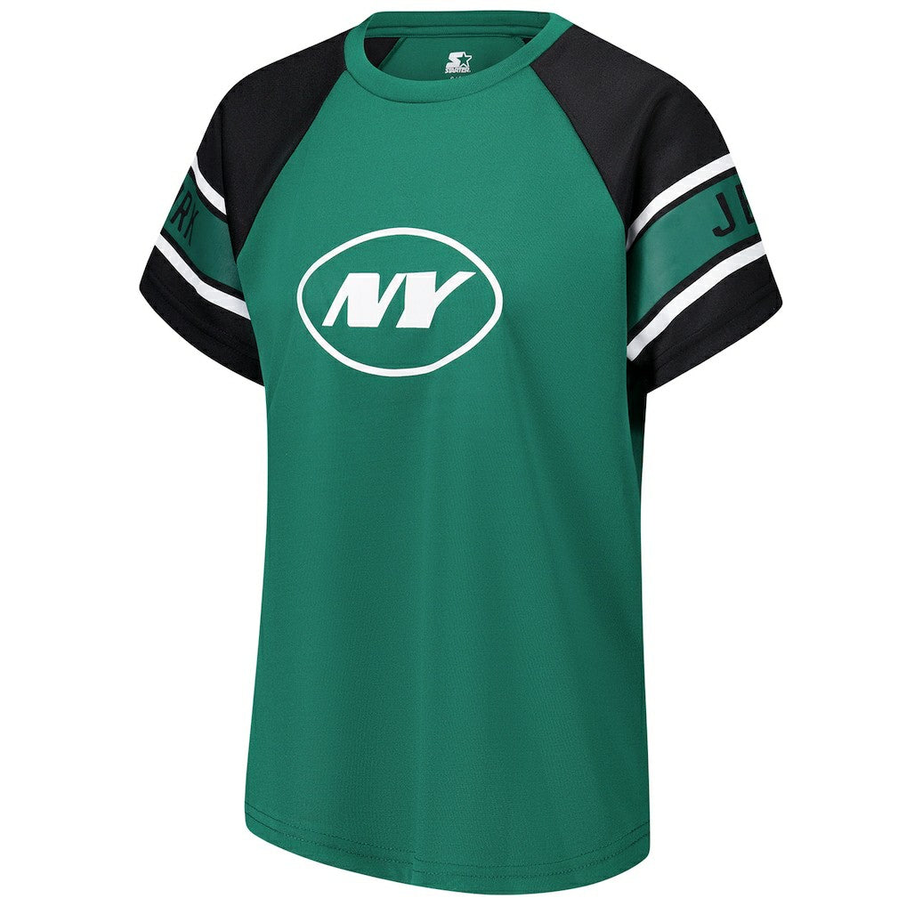 New York Jets Starter Women's 1st Rounder Color Block Raglan Top - Green Tops