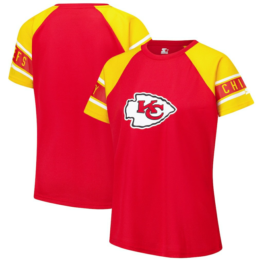Kansas City Chiefs Starter Women's 1st Rounder Color Block Raglan Top - Red Tops