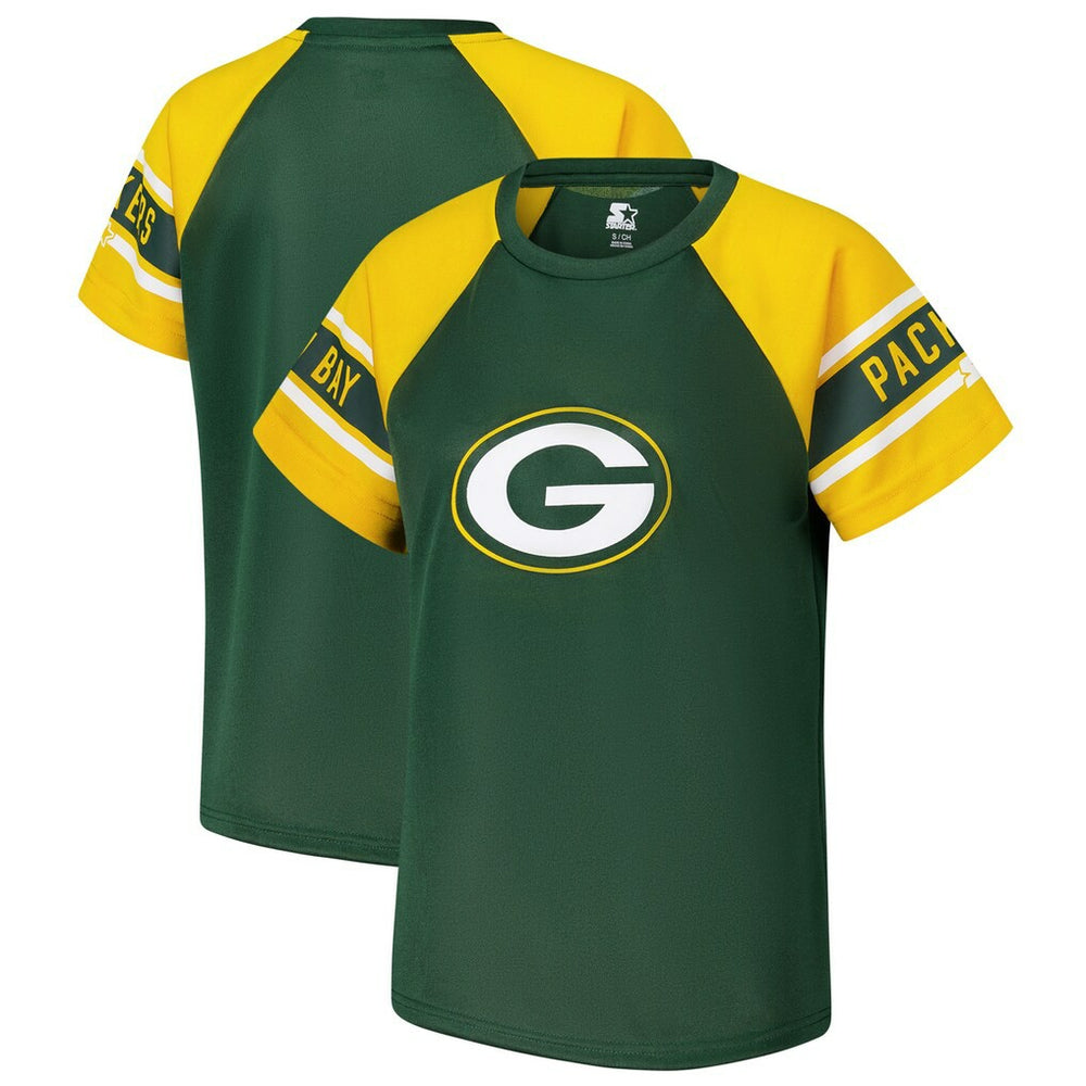 Green Bay Packers Starter Women's 1st Rounder Color Block Raglan Top - Green Tops