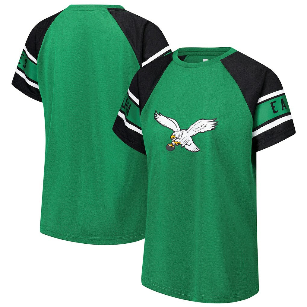 Philadelphia Eagles Starter Women's 1st Rounder Color Block Raglan Top - Kelly Green Tops