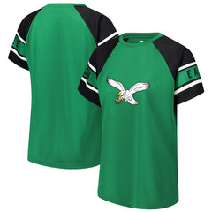 Philadelphia Eagles Starter Women's 1st Rounder Color Block Raglan Top - Kelly Green Tops