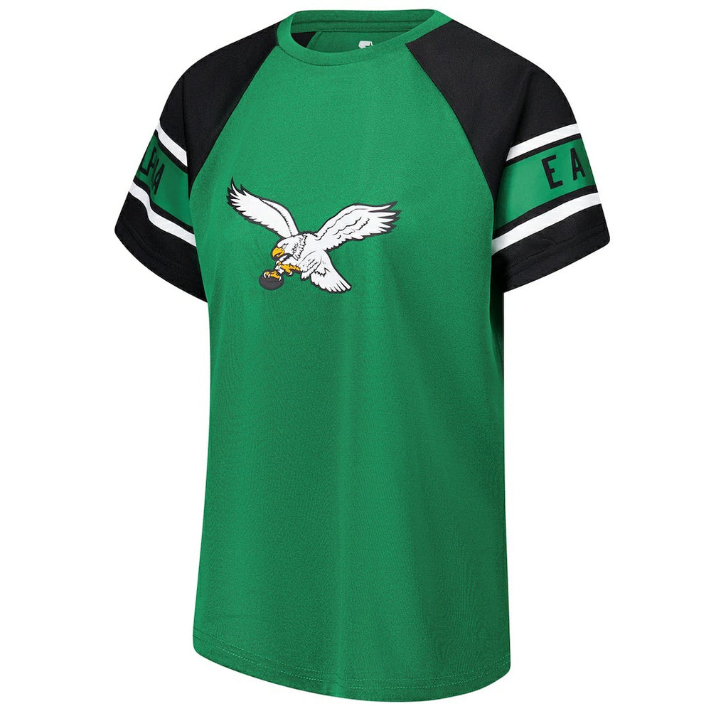 Philadelphia Eagles Starter Women's 1st Rounder Color Block Raglan Top - Kelly Green Tops