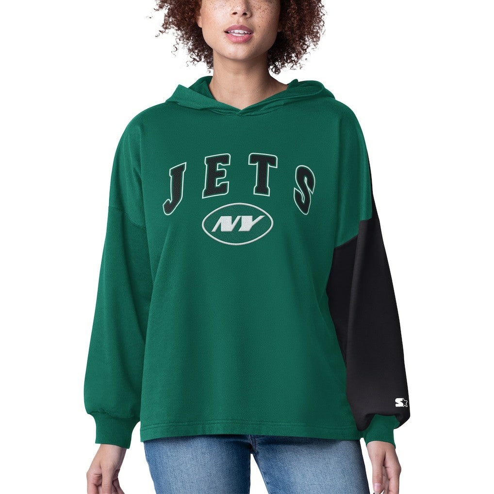 New York Jets Starter Women's Power Move Long Sleeve Pullover Hoodie - Green Hoodies