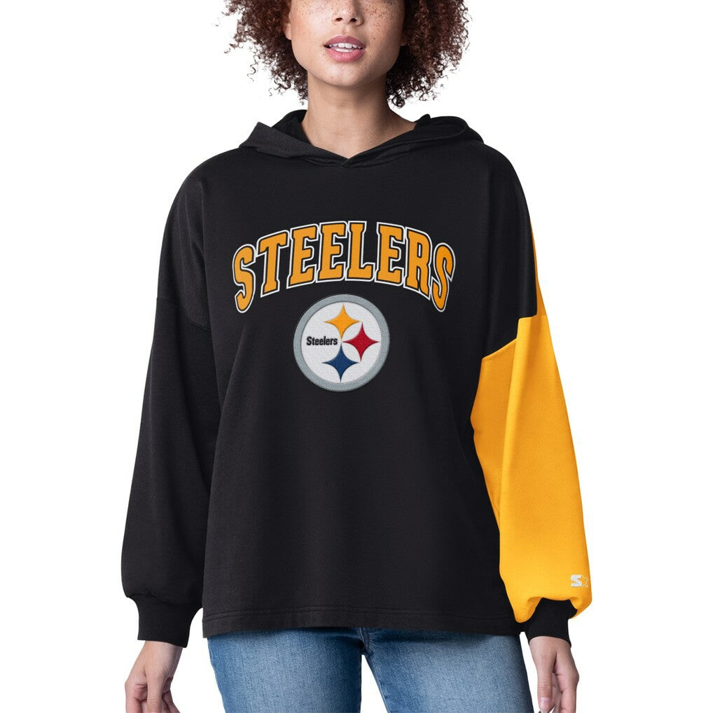 Pittsburgh Steelers Starter Women's Power Move Long Sleeve Pullover Hoodie - Black Hoodies